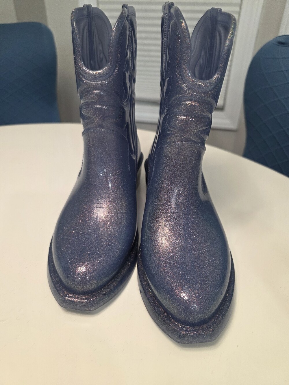 Mini Melissa Texas Boot Blue Glitter Cowboy Boot Big Kids Size 3 - Picture 5 of 7
